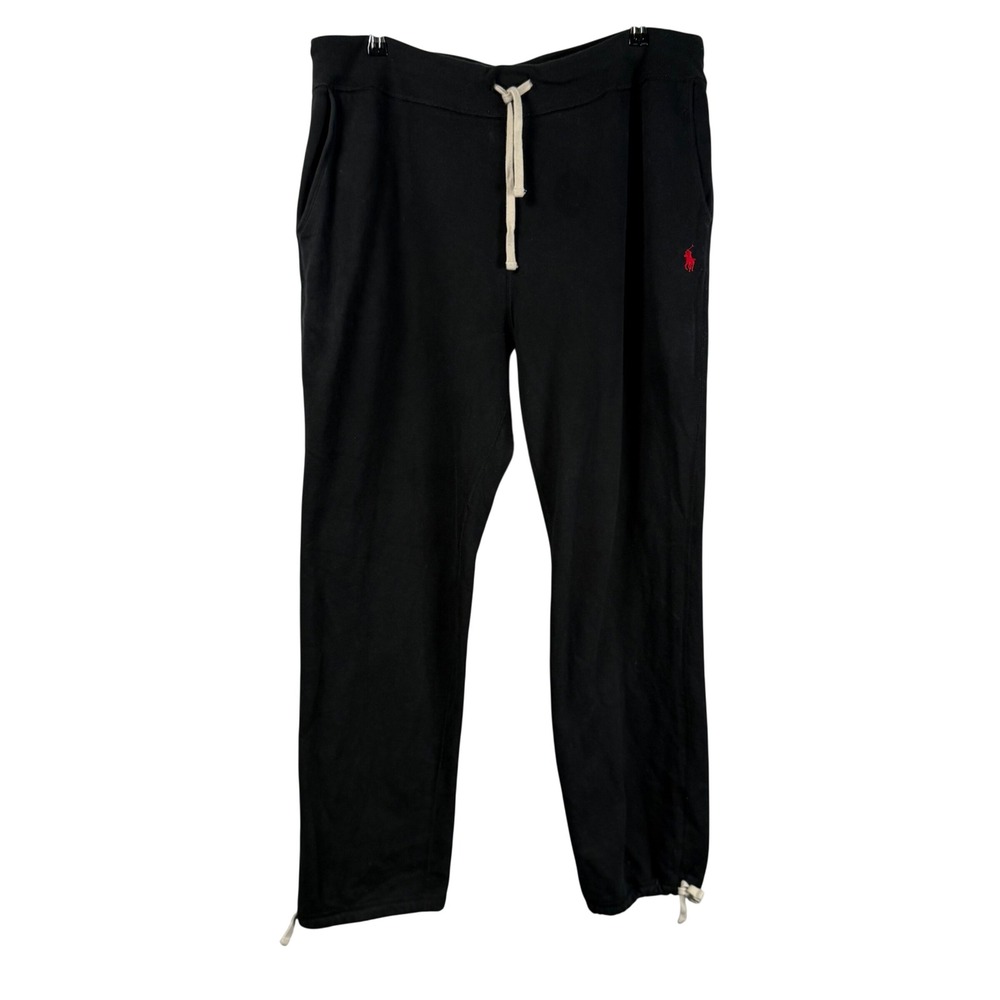 Polo Ralph Lauren Fleece Drawstring Black Jogger Sweatpants Red Pony Mens XXL